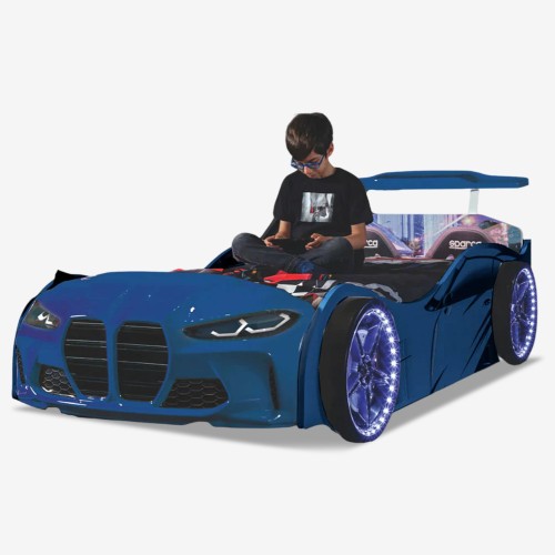 Luxury Premium Gtx Kids Racing BLUE Car Beds with Lights and Sounds