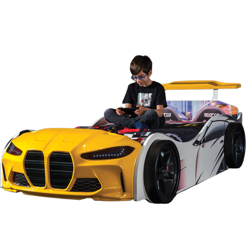 Turbo Speed Yellow  Kids Race Car Bed